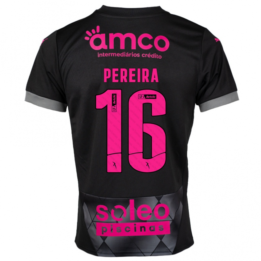 Kandiny Niño Camiseta Catarina Pereira #16 Negro Rosa 2ª Equipación 2024/25 La Camisa Chile