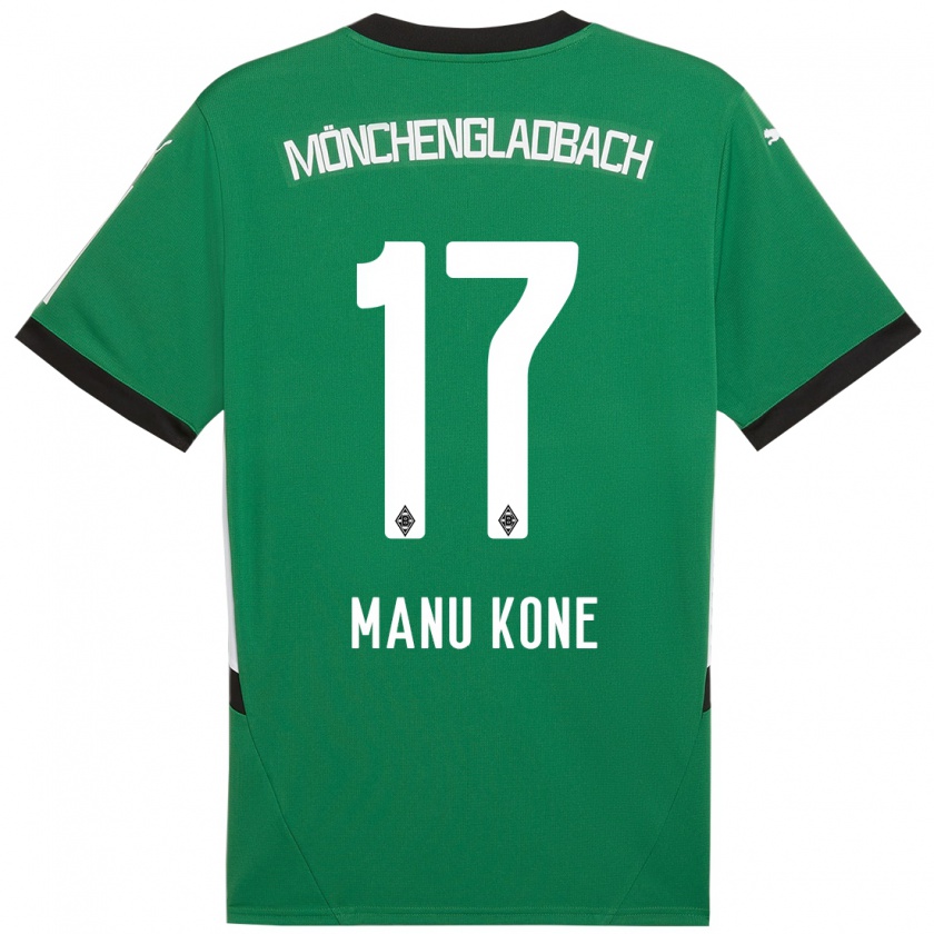 Kandiny Niño Camiseta Manu Koné #17 Verde Blanco 2ª Equipación 2024/25 La Camisa Chile