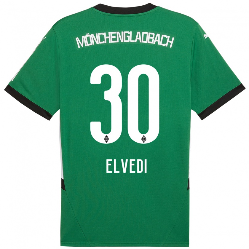 Kandiny Niño Camiseta Nico Elvedi #30 Verde Blanco 2ª Equipación 2024/25 La Camisa Chile