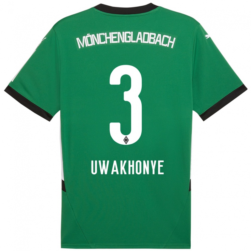 Kandiny Niño Camiseta Joshua Uwakhonye #3 Verde Blanco 2ª Equipación 2024/25 La Camisa Chile