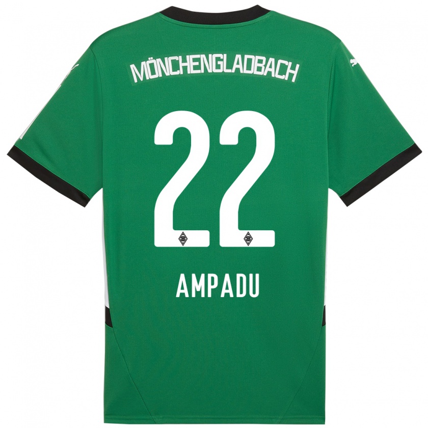 Kandiny Niño Camiseta Leon Ampadu #22 Verde Blanco 2ª Equipación 2024/25 La Camisa Chile