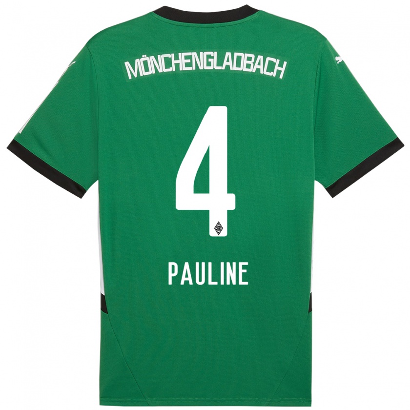 Kandiny Niño Camiseta Pauline Dallmann #4 Verde Blanco 2ª Equipación 2024/25 La Camisa Chile