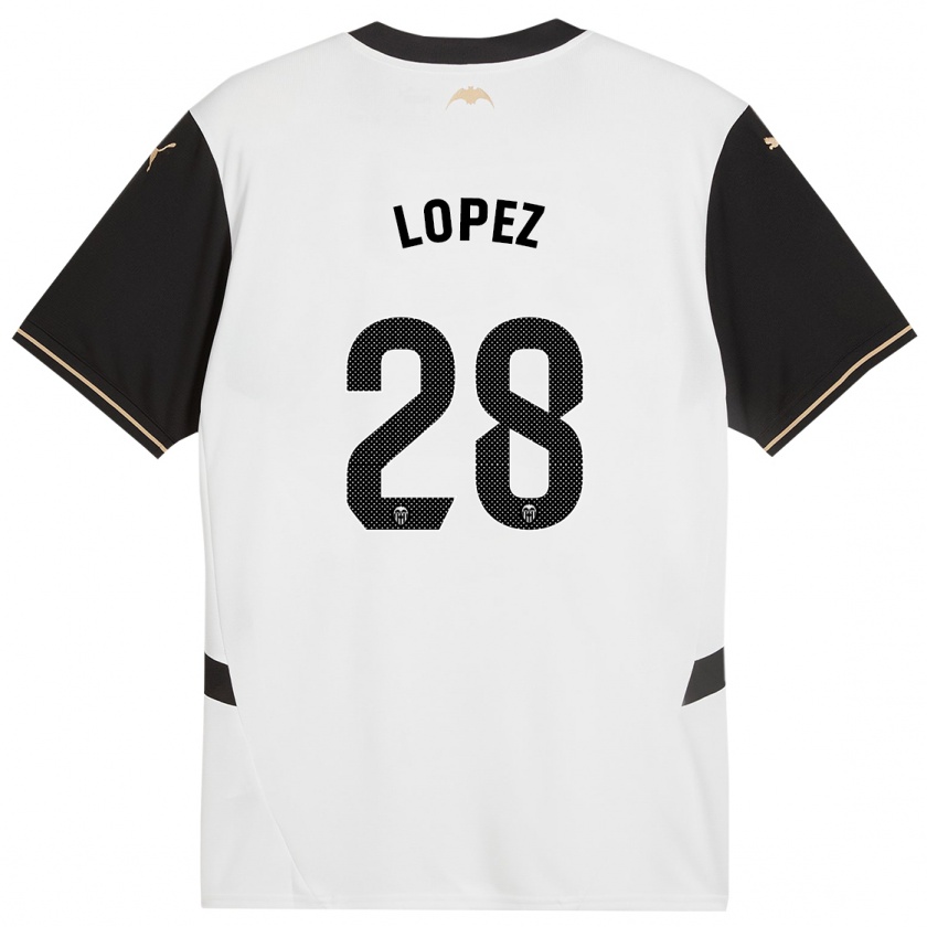 Kandiny Hombre Camiseta Saray Lopez #28 Blanco Negro 1ª Equipación 2024/25 La Camisa Chile