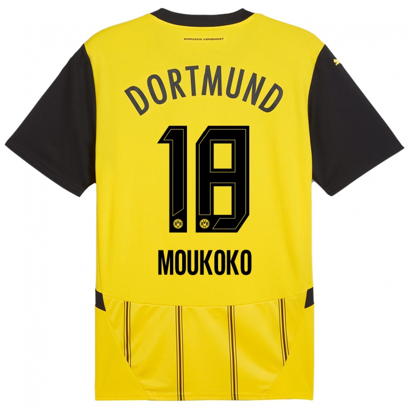 Kandiny Hombre Camiseta Youssoufa Moukoko #18 Amarillo Negro 1ª Equipación 2024/25 La Camisa Chile