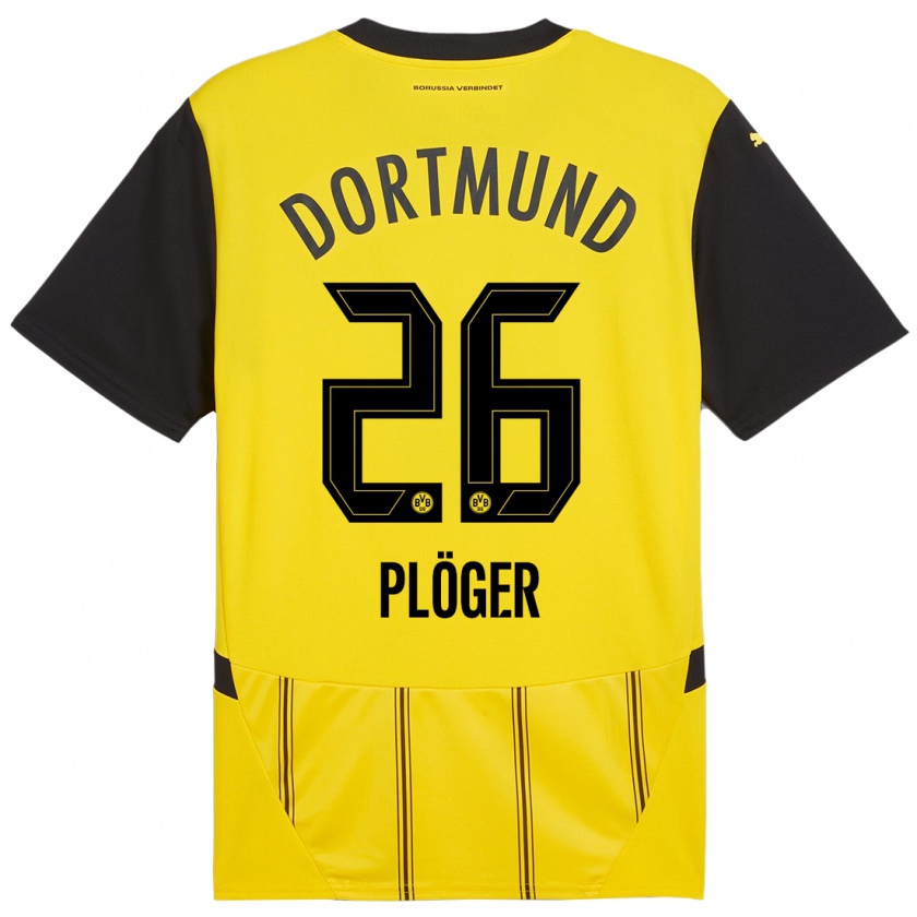 Kandiny Hombre Camiseta Dustin Plöger #26 Amarillo Negro 1ª Equipación 2024/25 La Camisa Chile