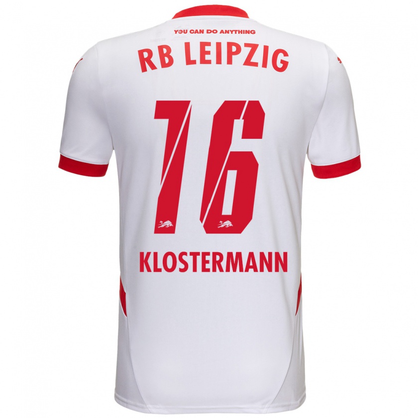 Kandiny Hombre Camiseta Lukas Klostermann #16 Blanco Rojo 1ª Equipación 2024/25 La Camisa Chile