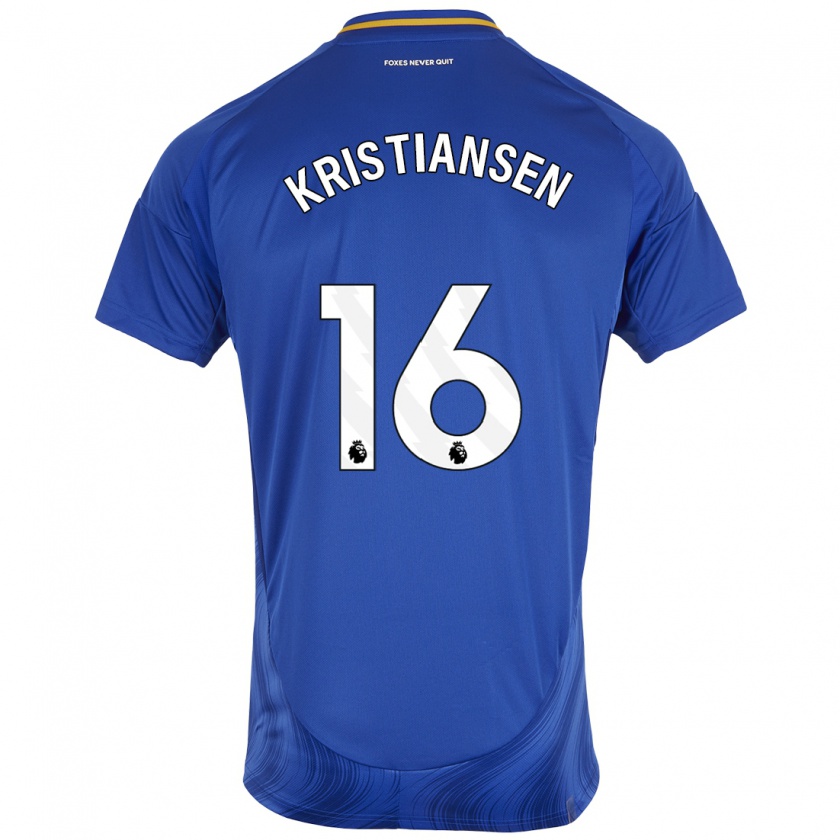 Kandiny Hombre Camiseta Victor Kristiansen #16 Azul Blanco 1ª Equipación 2024/25 La Camisa Chile