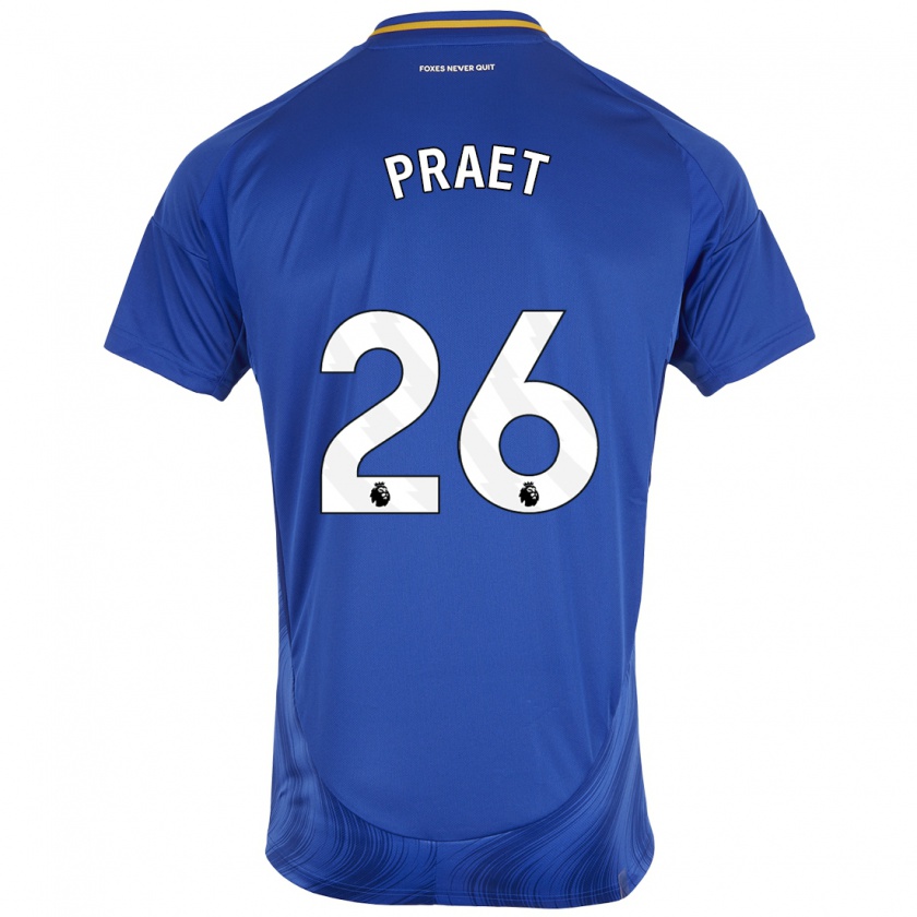 Kandiny Hombre Camiseta Dennis Praet #26 Azul Blanco 1ª Equipación 2024/25 La Camisa Chile