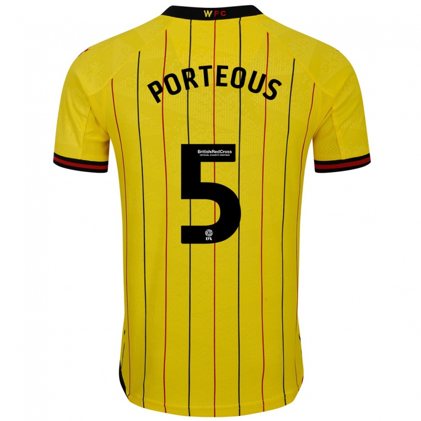 Kandiny Hombre Camiseta Ryan Porteous #5 Amarillo Negro 1ª Equipación 2024/25 La Camisa Chile