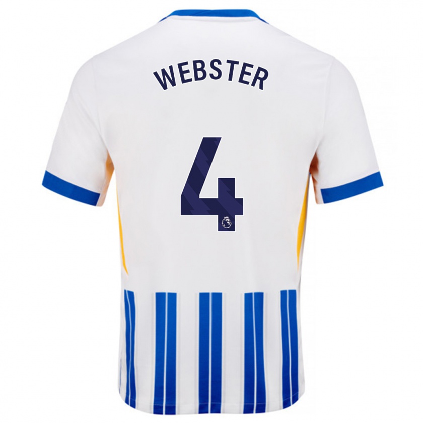 Kandiny Hombre Camiseta Adam Webster #4 Blanco Azul Rayas 1ª Equipación 2024/25 La Camisa Chile