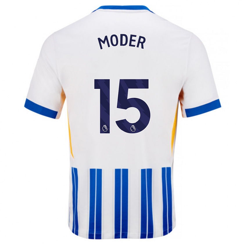 Kandiny Hombre Camiseta Jakub Moder #15 Blanco Azul Rayas 1ª Equipación 2024/25 La Camisa Chile