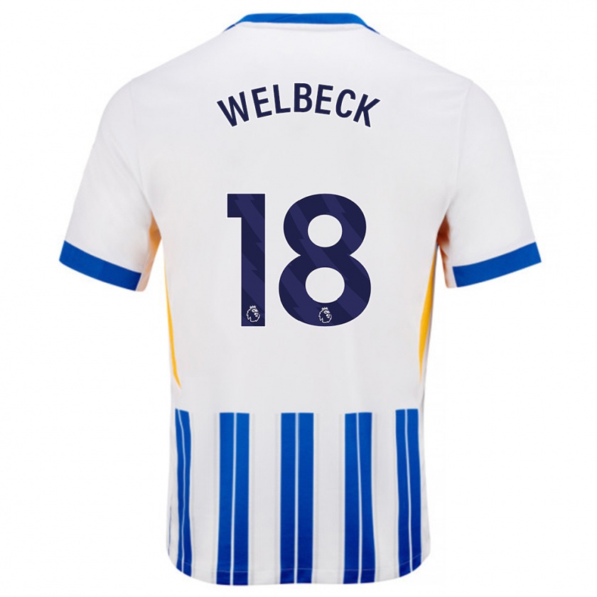 Kandiny Hombre Camiseta Danny Welbeck #18 Blanco Azul Rayas 1ª Equipación 2024/25 La Camisa Chile