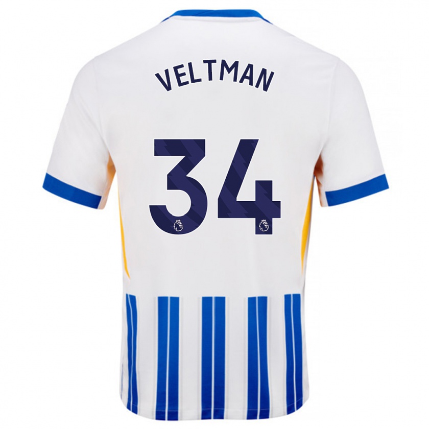 Kandiny Hombre Camiseta Joël Veltman #34 Blanco Azul Rayas 1ª Equipación 2024/25 La Camisa Chile