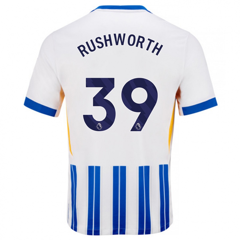 Kandiny Hombre Camiseta Carl Rushworth #39 Blanco Azul Rayas 1ª Equipación 2024/25 La Camisa Chile