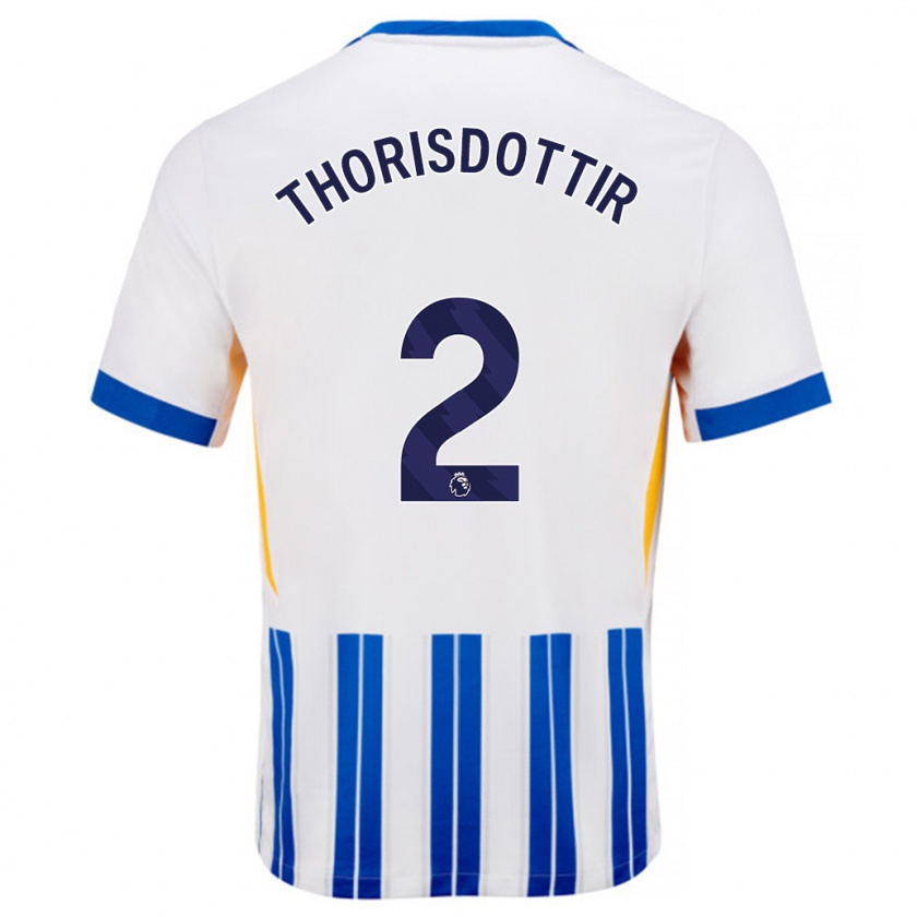 Kandiny Hombre Camiseta Maria Thorisdottir #2 Blanco Azul Rayas 1ª Equipación 2024/25 La Camisa Chile