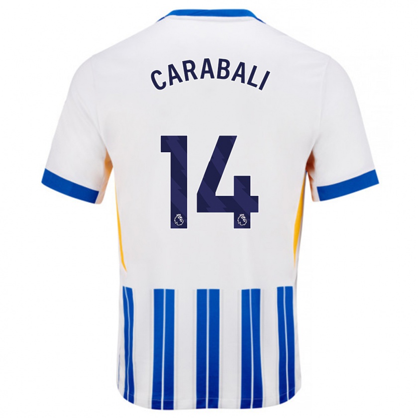 Kandiny Hombre Camiseta Jorelyn Carabalí #14 Blanco Azul Rayas 1ª Equipación 2024/25 La Camisa Chile