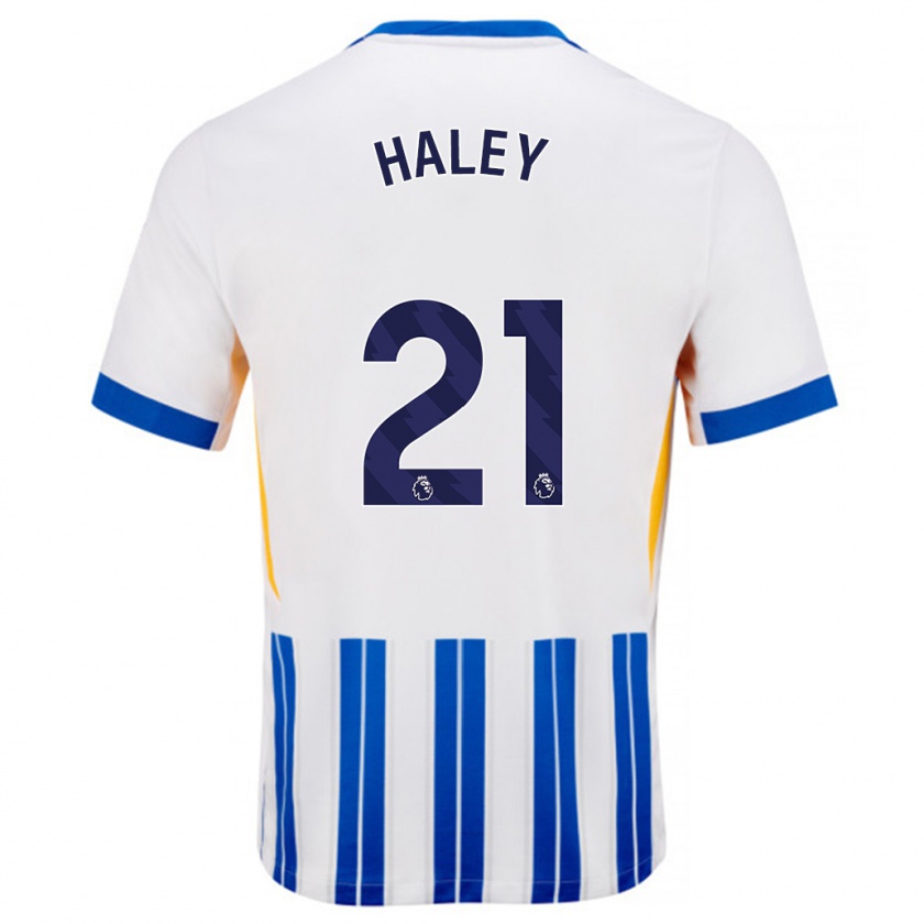 Kandiny Hombre Camiseta Madison Haley #21 Blanco Azul Rayas 1ª Equipación 2024/25 La Camisa Chile