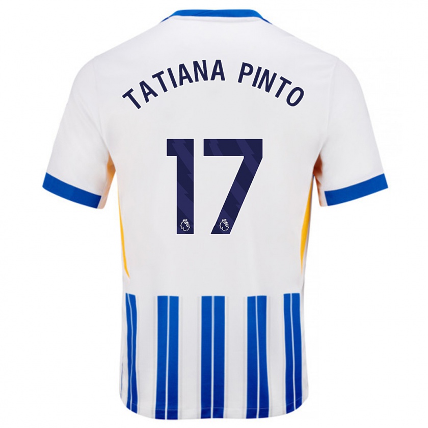 Kandiny Hombre Camiseta Tatiana Vanessa Ferreira Pinto #17 Blanco Azul Rayas 1ª Equipación 2024/25 La Camisa Chile