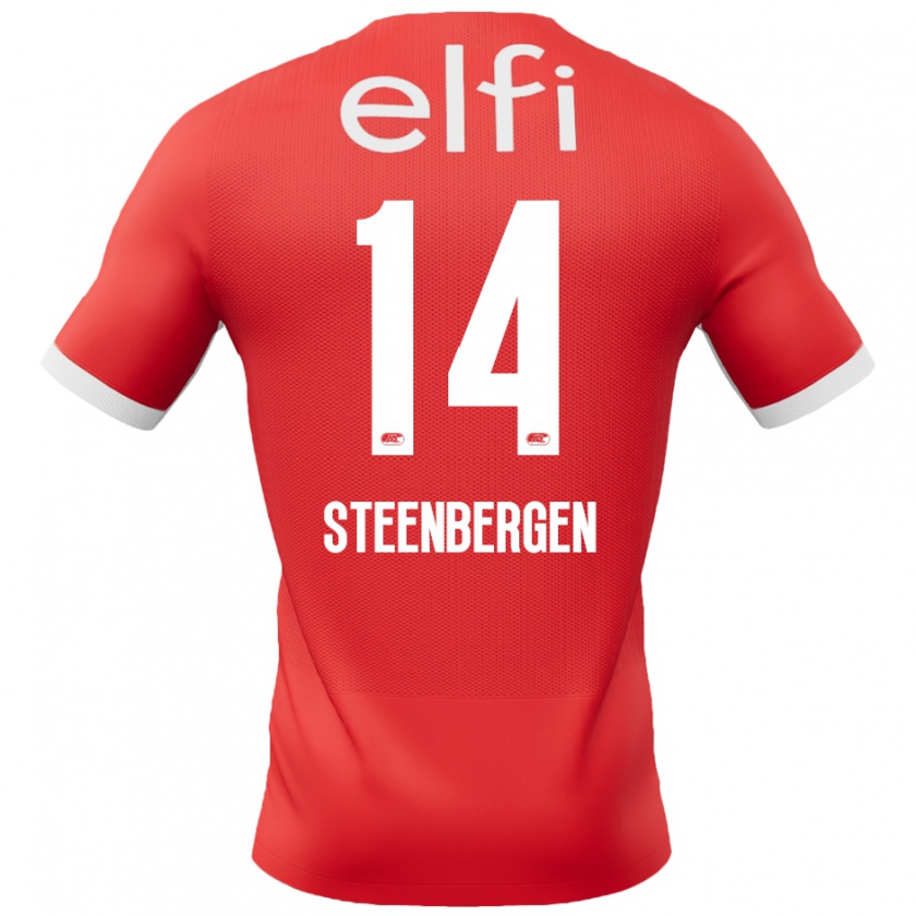 Kandiny Hombre Camiseta Thom Steenbergen #14 Rojo Blanco 1ª Equipación 2024/25 La Camisa Chile