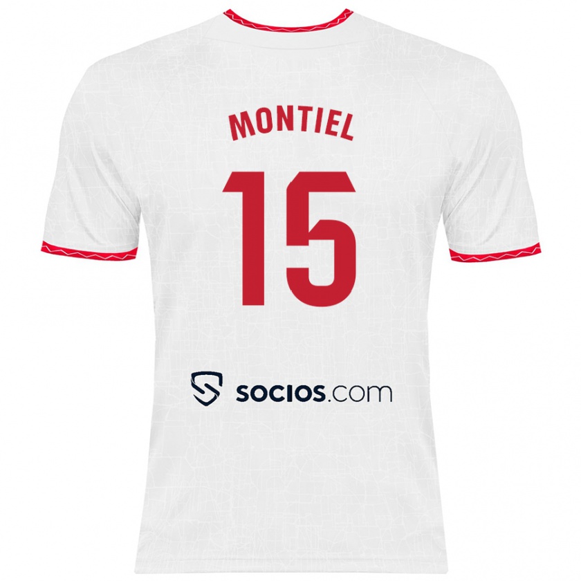 Kandiny Hombre Camiseta Gonzalo Montiel #15 Blanco Rojo 1ª Equipación 2024/25 La Camisa Chile