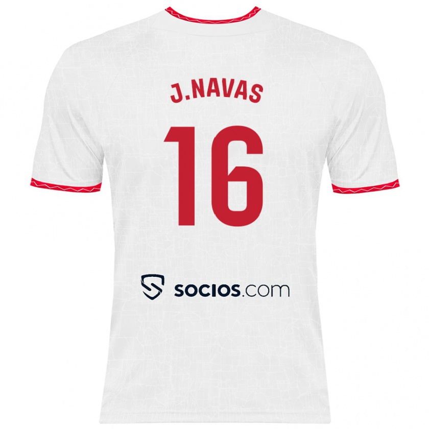 Kandiny Hombre Camiseta Jesús Navas #16 Blanco Rojo 1ª Equipación 2024/25 La Camisa Chile