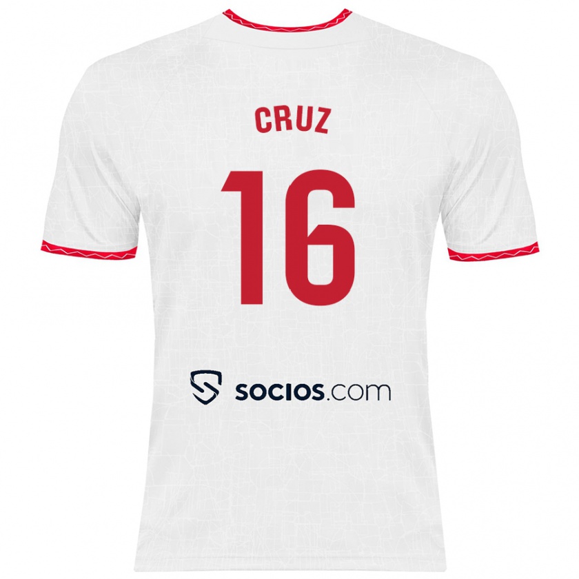 Kandiny Hombre Camiseta Jesús Cruz #16 Blanco Rojo 1ª Equipación 2024/25 La Camisa Chile