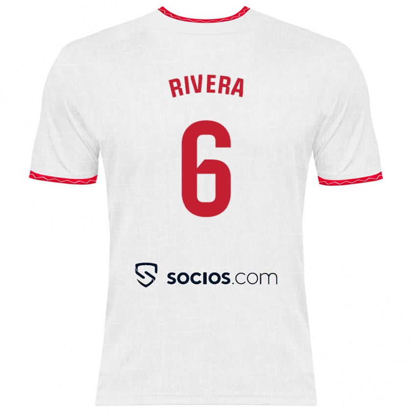 Kandiny Hombre Camiseta Pablo Rivera #6 Blanco Rojo 1ª Equipación 2024/25 La Camisa Chile