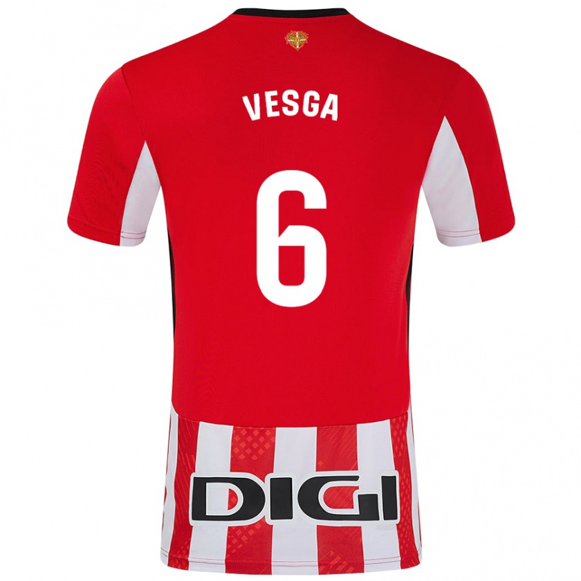 Kandiny Hombre Camiseta Mikel Vesga #6 Rojo Blanco 1ª Equipación 2024/25 La Camisa Chile