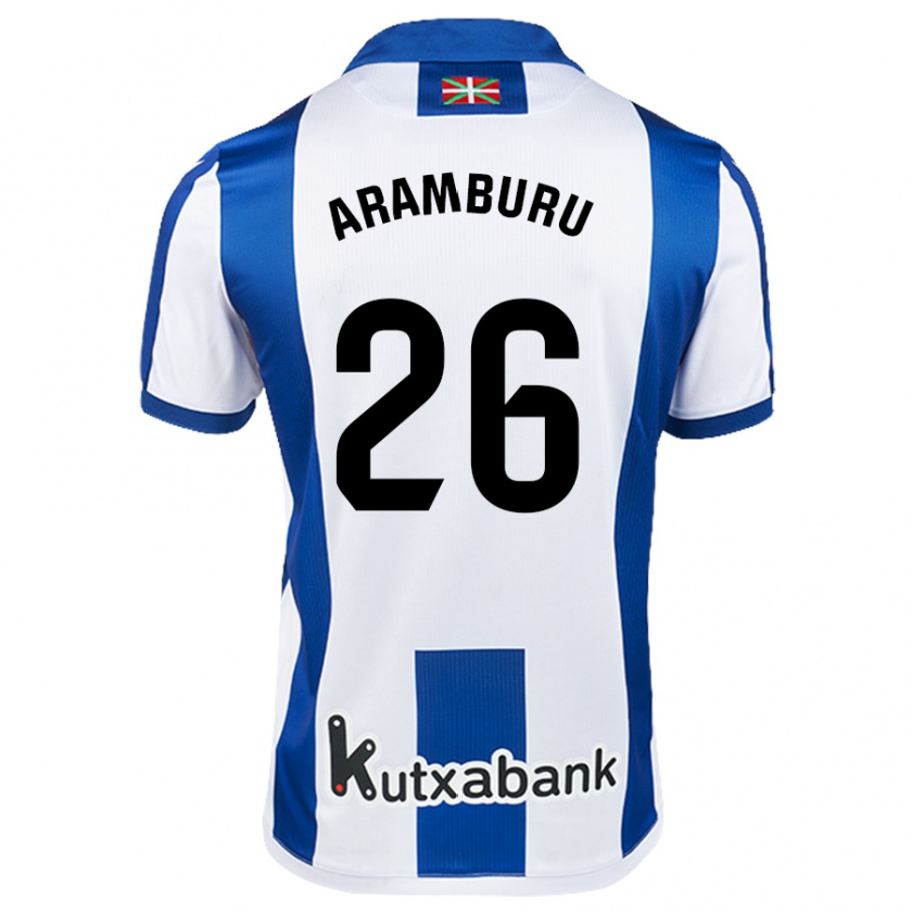 Kandiny Hombre Camiseta Jon Aramburu #26 Blanco Azul 1ª Equipación 2024/25 La Camisa Chile