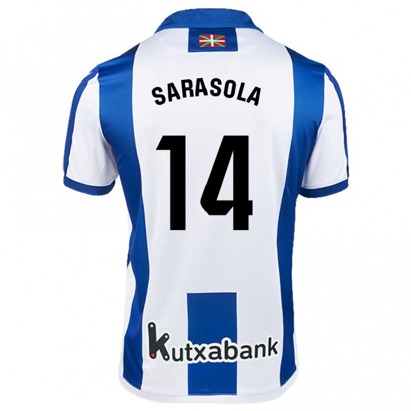 Kandiny Hombre Camiseta Izarne Sarasola #14 Blanco Azul 1ª Equipación 2024/25 La Camisa Chile