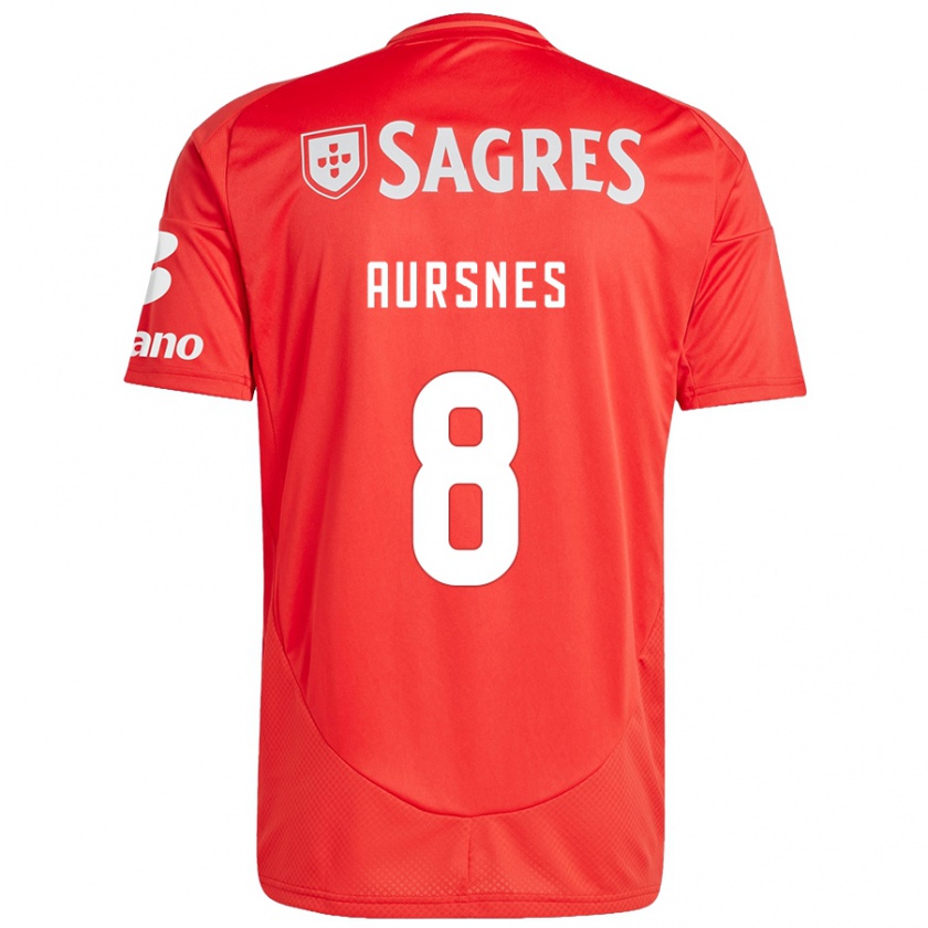 Kandiny Hombre Camiseta Fredrik Aursnes #8 Rojo Blanco 1ª Equipación 2024/25 La Camisa Chile