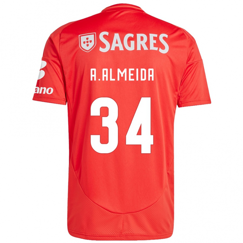 Kandiny Hombre Camiseta Andre Almeida #34 Rojo Blanco 1ª Equipación 2024/25 La Camisa Chile