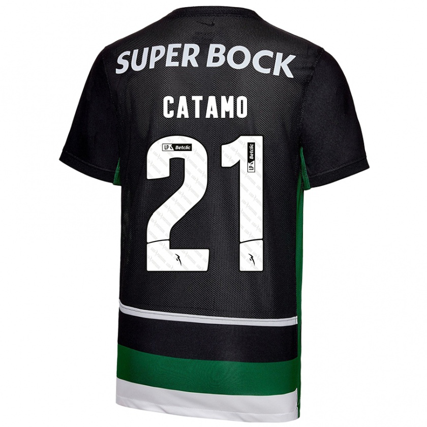 Kandiny Hombre Camiseta Geny Catamo #21 Negro Blanco Verde 1ª Equipación 2024/25 La Camisa Chile