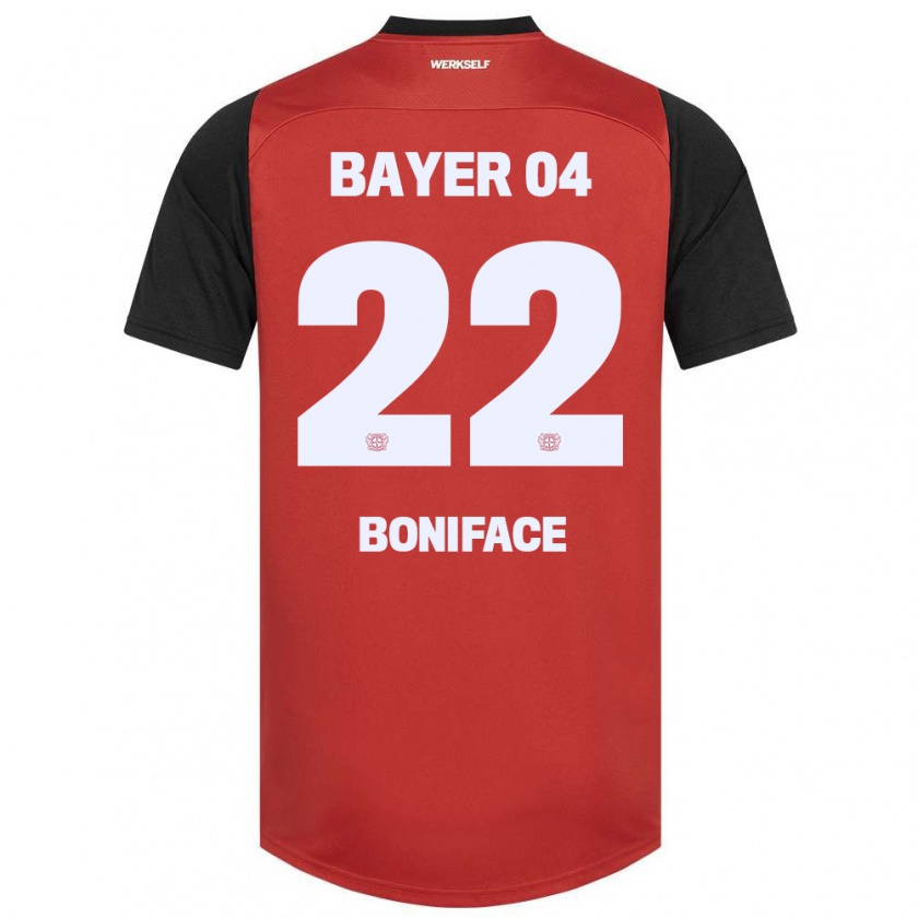 Kandiny Hombre Camiseta Victor Boniface #22 Rojo Negro 1ª Equipación 2024/25 La Camisa Chile