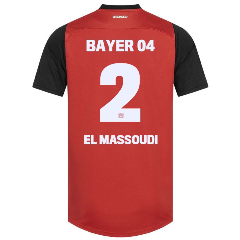 Kandiny Hombre Camiseta Nassim El Massoudi #2 Rojo Negro 1ª Equipación 2024/25 La Camisa Chile