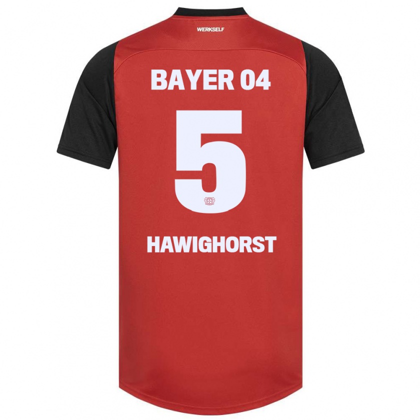 Kandiny Hombre Camiseta Ben Hawighorst #5 Rojo Negro 1ª Equipación 2024/25 La Camisa Chile