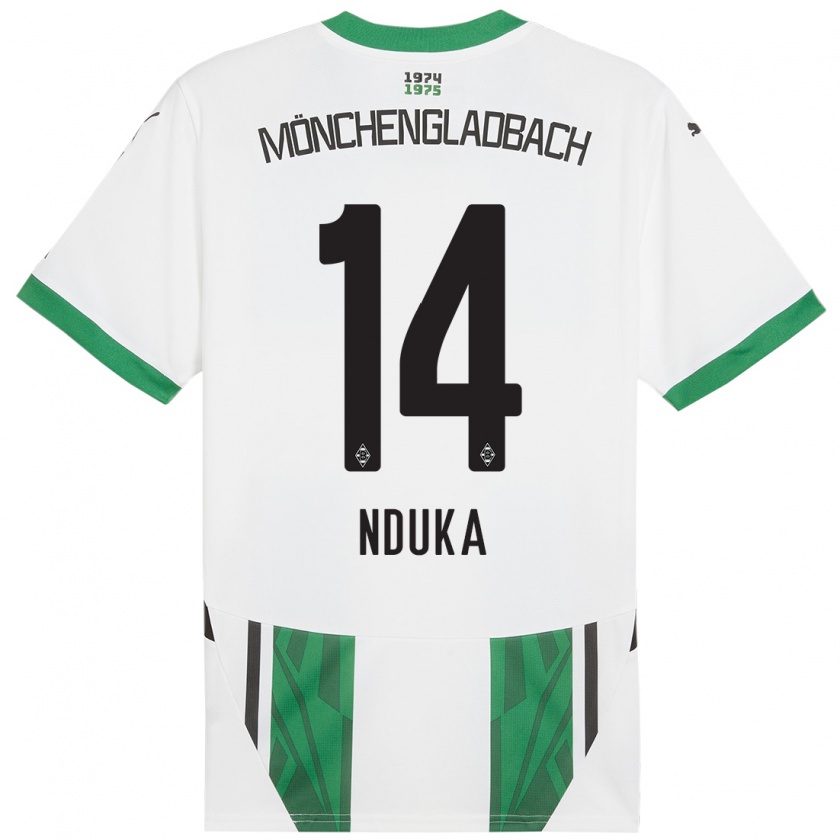 Kandiny Hombre Camiseta Michael Nduka #14 Blanco Verde 1ª Equipación 2024/25 La Camisa Chile