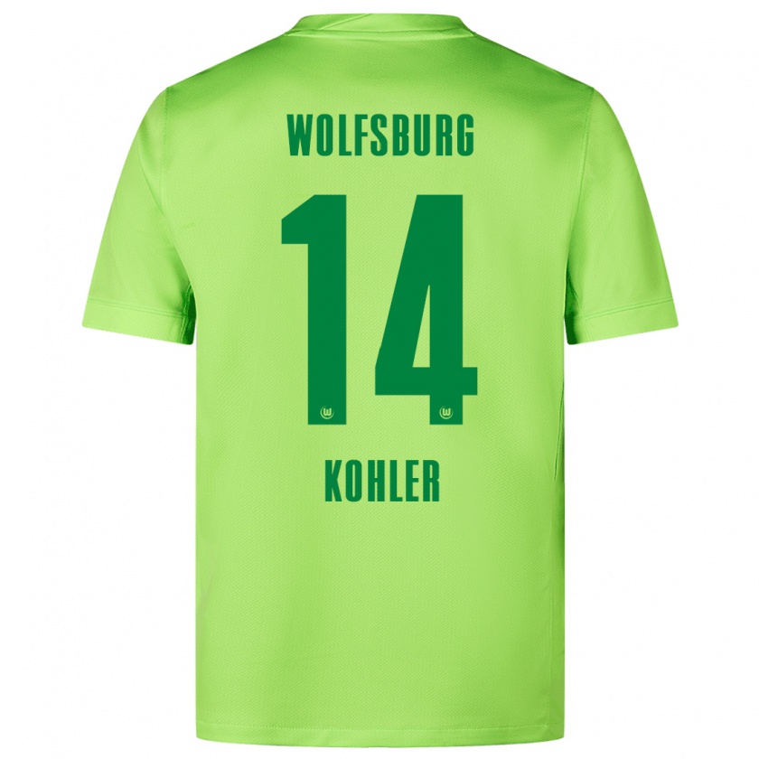 Kandiny Hombre Camiseta Leonard Köhler #14 Verde Fluorescente 1ª Equipación 2024/25 La Camisa Chile