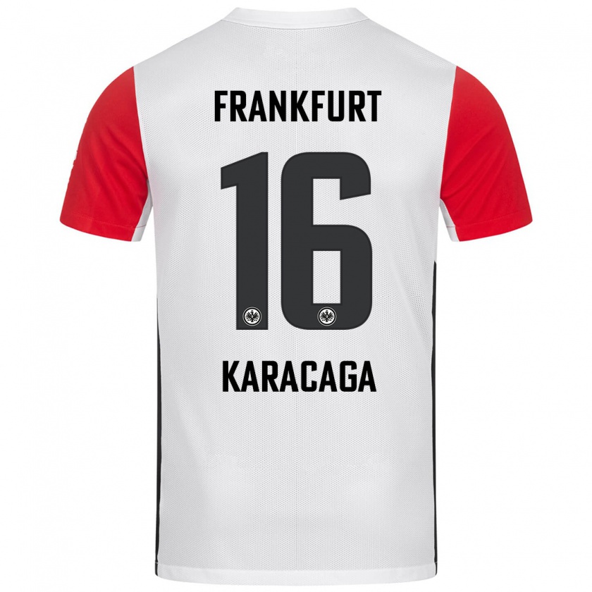 Kandiny Hombre Camiseta Tom Karacaga #16 Blanco Rojo 1ª Equipación 2024/25 La Camisa Chile