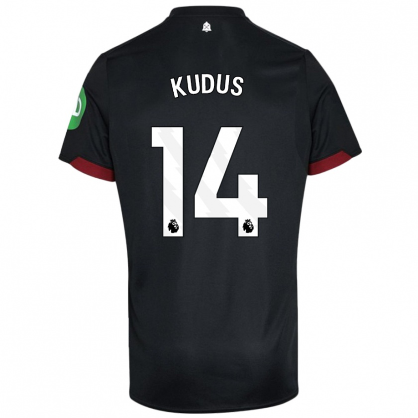 Kandiny Hombre Camiseta Mohammed Kudus #14 Negro Blanco 2ª Equipación 2024/25 La Camisa Chile