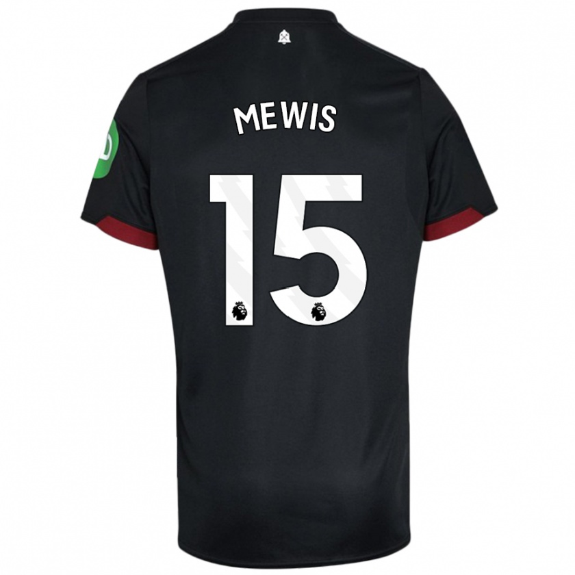 Kandiny Hombre Camiseta Kristie Mewis #15 Negro Blanco 2ª Equipación 2024/25 La Camisa Chile