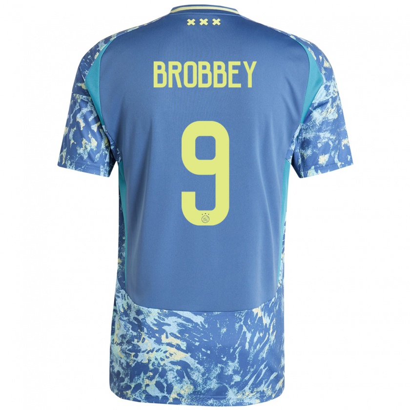 Kandiny Hombre Camiseta Brian Brobbey #9 Gris Azul Amarillo 2ª Equipación 2024/25 La Camisa Chile