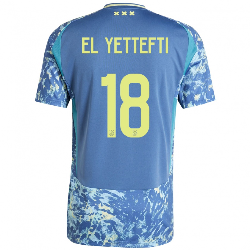 Kandiny Hombre Camiseta Adil Amghar El Yettefti #18 Gris Azul Amarillo 2ª Equipación 2024/25 La Camisa Chile