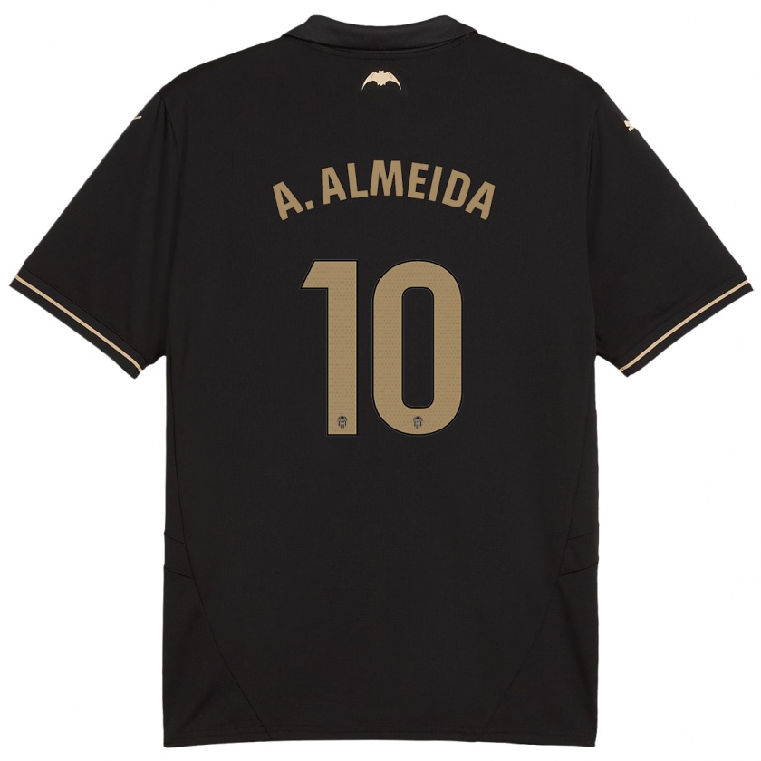 Kandiny Hombre Camiseta André Almeida #10 Negro 2ª Equipación 2024/25 La Camisa Chile