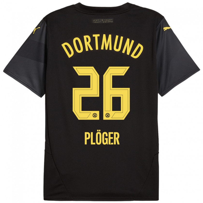 Kandiny Hombre Camiseta Dustin Plöger #26 Negro Amarillo 2ª Equipación 2024/25 La Camisa Chile