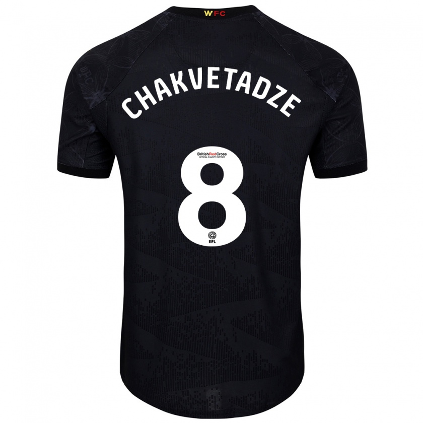 Kandiny Hombre Camiseta Giorgi Chakvetadze #8 Negro Blanco 2ª Equipación 2024/25 La Camisa Chile