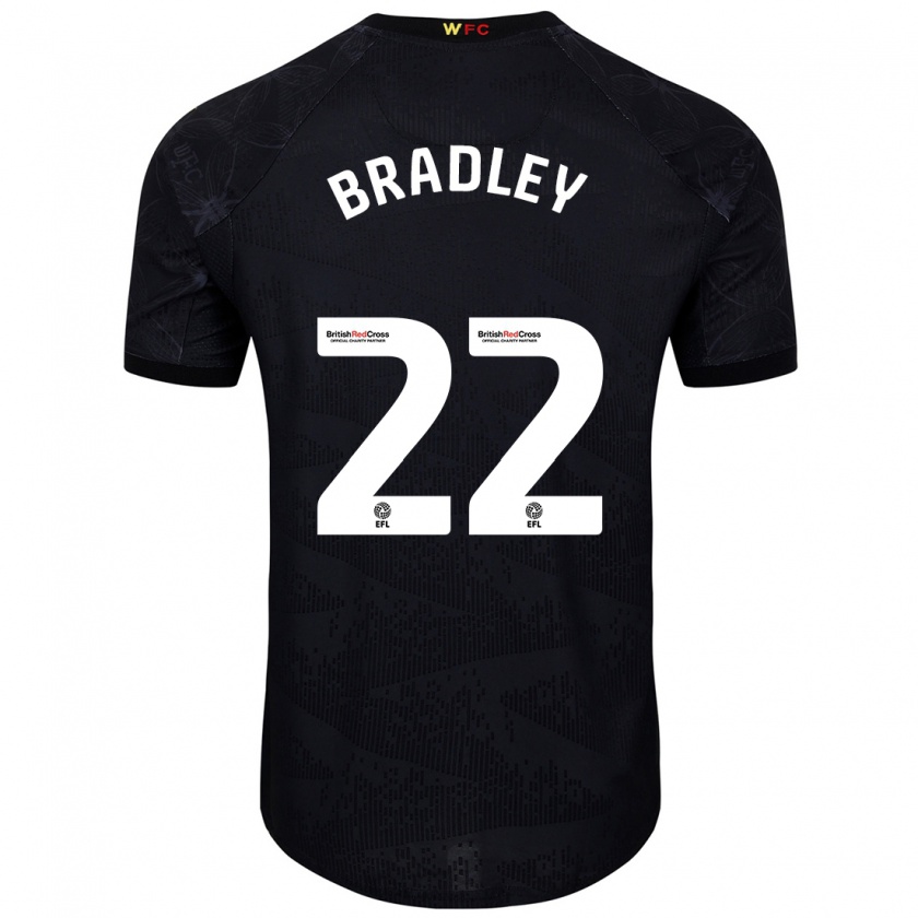 Kandiny Hombre Camiseta Jade Bradley #22 Negro Blanco 2ª Equipación 2024/25 La Camisa Chile