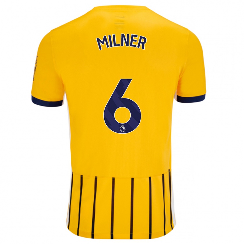 Kandiny Hombre Camiseta James Milner #6 Dorado Azul Rayas 2ª Equipación 2024/25 La Camisa Chile