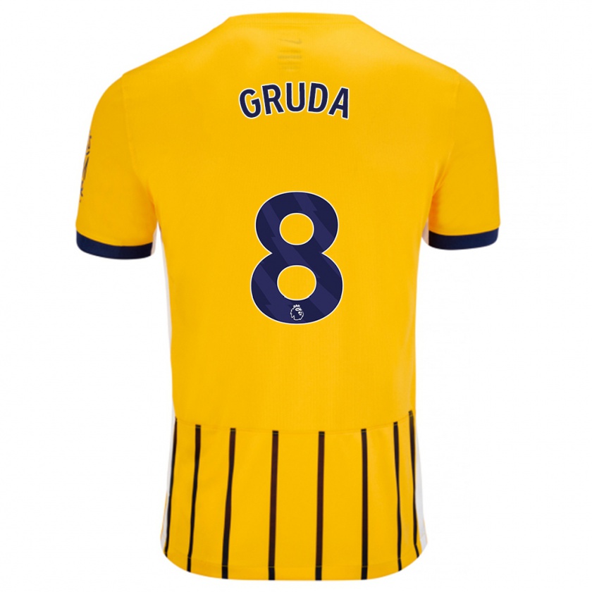 Kandiny Hombre Camiseta Brajan Gruda #8 Dorado Azul Rayas 2ª Equipación 2024/25 La Camisa Chile