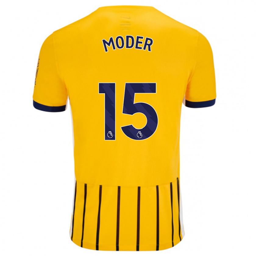 Kandiny Hombre Camiseta Jakub Moder #15 Dorado Azul Rayas 2ª Equipación 2024/25 La Camisa Chile